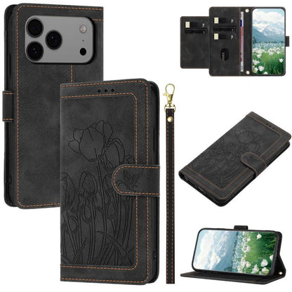 Tulips Embossed Leather Phone Case with Lanyard