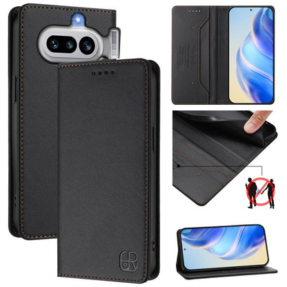 RC01 Dual-Folded Magnetic Suction RFID Leather Phone Case, For Nothing Phone 4a Pro, For Nothing Phone 4a, For Nothing CMF Phone 1, For Nothing Phone 2a