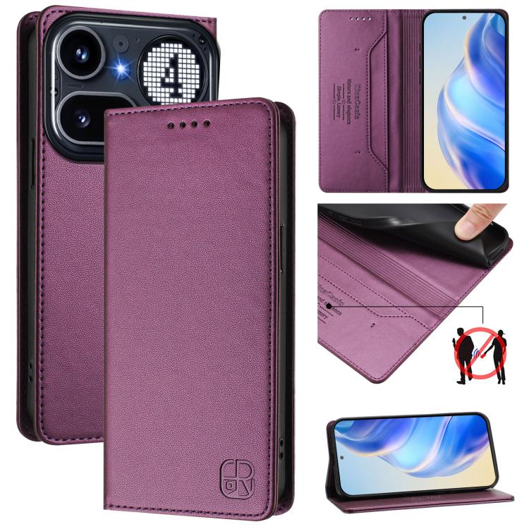RC01 Dual-Folded Magnetic Suction RFID Leather Phone Case, For Nothing Phone 4a Pro, For Nothing Phone 4a, For Nothing CMF Phone 1, For Nothing Phone 2a