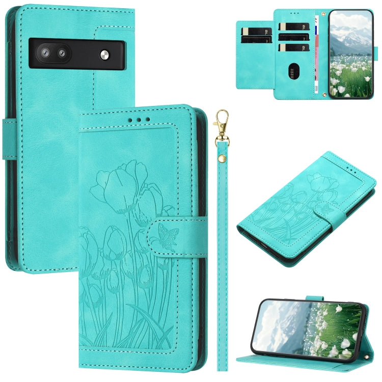 Tulips Embossed Leather Phone Case with Lanyard, For Google Pixel 11 Pro XL, For Google Pixel 11 / 11 Pro, For Google Pixel 10a, For Google Pixel 10 Pro XL, For Google Pixel 10, For Google Pixel 9a, For Google Pixel 9 Pro XL, For Google Pixel 9 / 9 Pro...