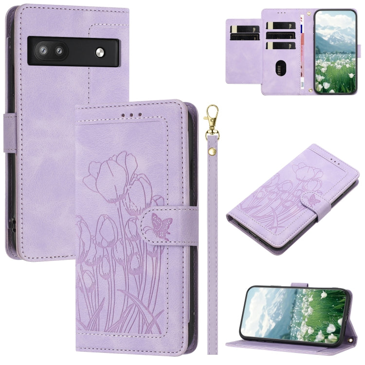 Tulips Embossed Leather Phone Case with Lanyard, For Google Pixel 11 Pro XL, For Google Pixel 11 / 11 Pro, For Google Pixel 10a, For Google Pixel 10 Pro XL, For Google Pixel 10, For Google Pixel 9a, For Google Pixel 9 Pro XL, For Google Pixel 9 / 9 Pro...