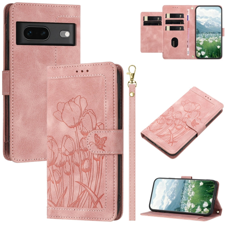 Tulips Embossed Leather Phone Case with Lanyard, For Google Pixel 11 Pro XL, For Google Pixel 11 / 11 Pro, For Google Pixel 10a, For Google Pixel 10 Pro XL, For Google Pixel 10, For Google Pixel 9a, For Google Pixel 9 Pro XL, For Google Pixel 9 / 9 Pro...