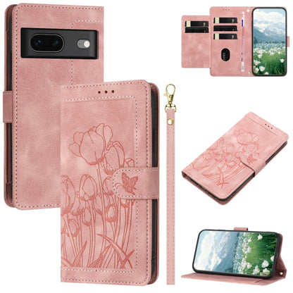 Tulips Embossed Leather Phone Case with Lanyard, For Google Pixel 11 Pro XL, For Google Pixel 11 / 11 Pro, For Google Pixel 10a, For Google Pixel 10 Pro XL, For Google Pixel 10, For Google Pixel 9a, For Google Pixel 9 Pro XL, For Google Pixel 9 / 9 Pro...