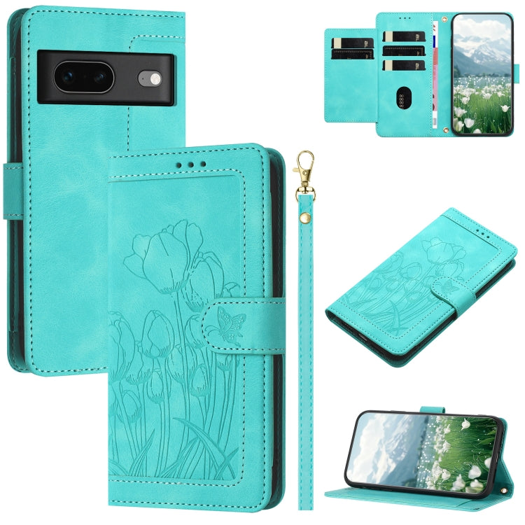 Tulips Embossed Leather Phone Case with Lanyard, For Google Pixel 11 Pro XL, For Google Pixel 11 / 11 Pro, For Google Pixel 10a, For Google Pixel 10 Pro XL, For Google Pixel 10, For Google Pixel 9a, For Google Pixel 9 Pro XL, For Google Pixel 9 / 9 Pro...