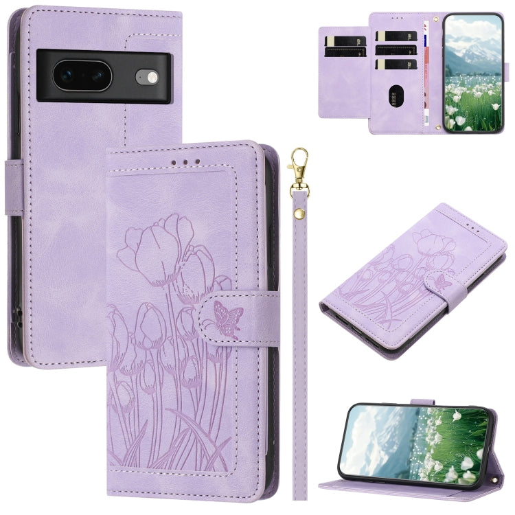 Tulips Embossed Leather Phone Case with Lanyard, For Google Pixel 11 Pro XL, For Google Pixel 11 / 11 Pro, For Google Pixel 10a, For Google Pixel 10 Pro XL, For Google Pixel 10, For Google Pixel 9a, For Google Pixel 9 Pro XL, For Google Pixel 9 / 9 Pro...