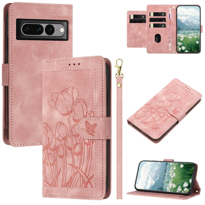 Tulips Embossed Leather Phone Case with Lanyard, For Google Pixel 11 Pro XL, For Google Pixel 11 / 11 Pro, For Google Pixel 10a, For Google Pixel 10 Pro XL, For Google Pixel 10, For Google Pixel 9a, For Google Pixel 9 Pro XL, For Google Pixel 9 / 9 Pro...