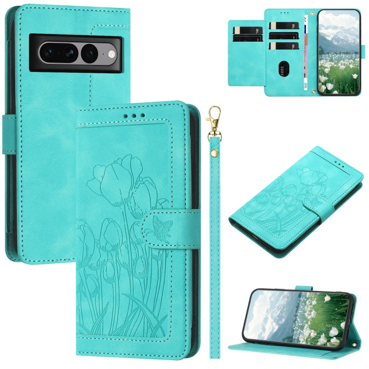 Tulips Embossed Leather Phone Case with Lanyard, For Google Pixel 11 Pro XL, For Google Pixel 11 / 11 Pro, For Google Pixel 10a, For Google Pixel 10 Pro XL, For Google Pixel 10, For Google Pixel 9a, For Google Pixel 9 Pro XL, For Google Pixel 9 / 9 Pro...