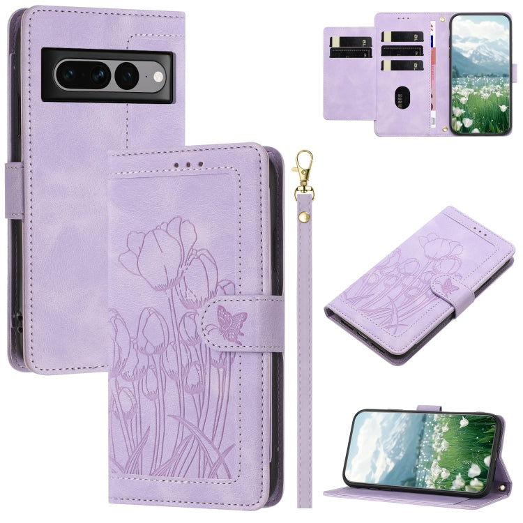 Tulips Embossed Leather Phone Case with Lanyard, For Google Pixel 11 Pro XL, For Google Pixel 11 / 11 Pro, For Google Pixel 10a, For Google Pixel 10 Pro XL, For Google Pixel 10, For Google Pixel 9a, For Google Pixel 9 Pro XL, For Google Pixel 9 / 9 Pro...