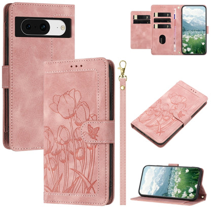 Tulips Embossed Leather Phone Case with Lanyard, For Google Pixel 11 Pro XL, For Google Pixel 11 / 11 Pro, For Google Pixel 10a, For Google Pixel 10 Pro XL, For Google Pixel 10, For Google Pixel 9a, For Google Pixel 9 Pro XL, For Google Pixel 9 / 9 Pro...