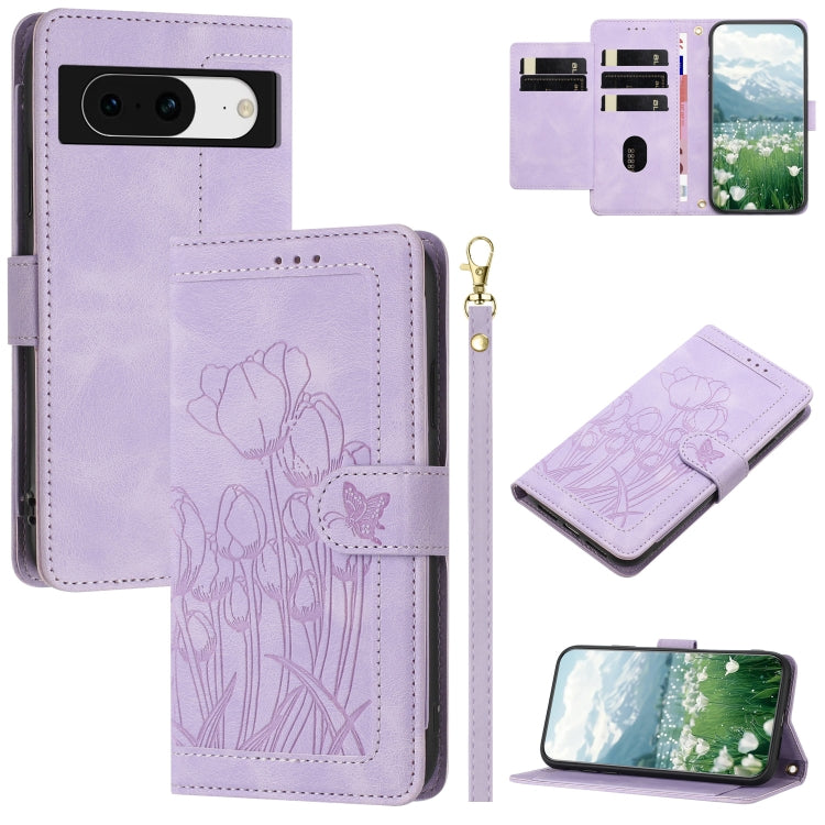 Tulips Embossed Leather Phone Case with Lanyard, For Google Pixel 11 Pro XL, For Google Pixel 11 / 11 Pro, For Google Pixel 10a, For Google Pixel 10 Pro XL, For Google Pixel 10, For Google Pixel 9a, For Google Pixel 9 Pro XL, For Google Pixel 9 / 9 Pro...
