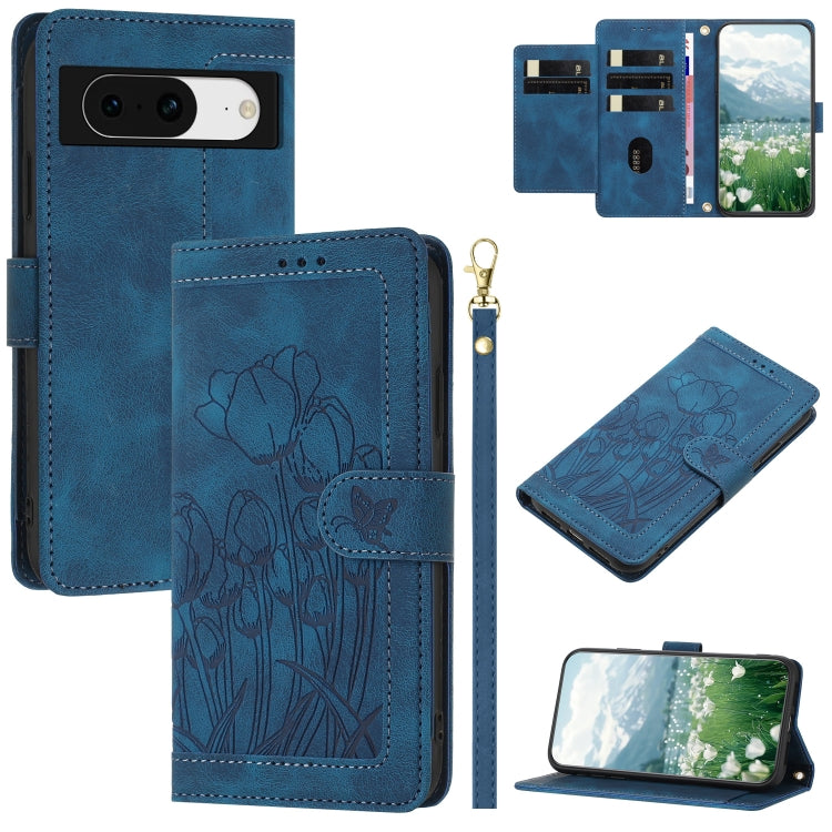 Tulips Embossed Leather Phone Case with Lanyard, For Google Pixel 11 Pro XL, For Google Pixel 11 / 11 Pro, For Google Pixel 10a, For Google Pixel 10 Pro XL, For Google Pixel 10, For Google Pixel 9a, For Google Pixel 9 Pro XL, For Google Pixel 9 / 9 Pro...
