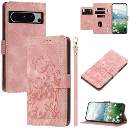 Tulips Embossed Leather Phone Case with Lanyard, For Google Pixel 11 Pro XL, For Google Pixel 11 / 11 Pro, For Google Pixel 10a, For Google Pixel 10 Pro XL, For Google Pixel 10, For Google Pixel 9a, For Google Pixel 9 Pro XL, For Google Pixel 9 / 9 Pro...