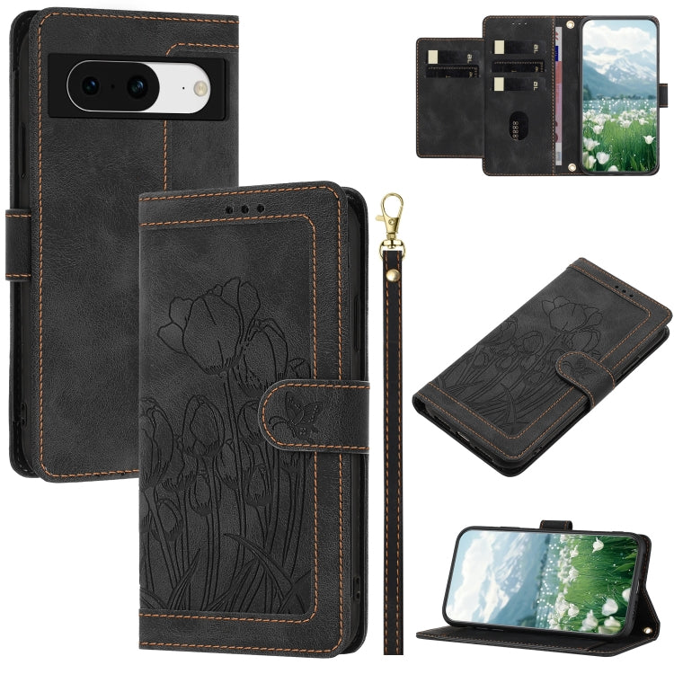 Tulips Embossed Leather Phone Case with Lanyard, For Google Pixel 11 Pro XL, For Google Pixel 11 / 11 Pro, For Google Pixel 10a, For Google Pixel 10 Pro XL, For Google Pixel 10, For Google Pixel 9a, For Google Pixel 9 Pro XL, For Google Pixel 9 / 9 Pro...