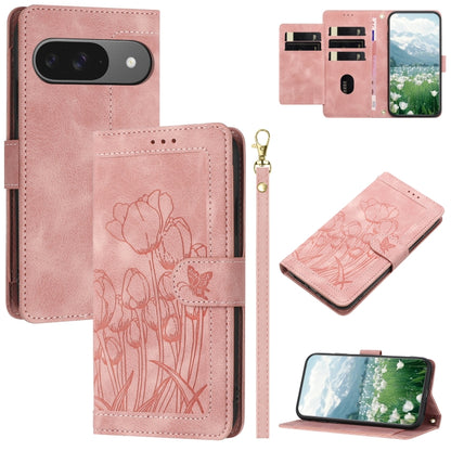 Tulips Embossed Leather Phone Case with Lanyard, For Google Pixel 11 Pro XL, For Google Pixel 11 / 11 Pro, For Google Pixel 10a, For Google Pixel 10 Pro XL, For Google Pixel 10, For Google Pixel 9a, For Google Pixel 9 Pro XL, For Google Pixel 9 / 9 Pro...