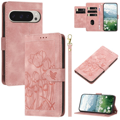 Tulips Embossed Leather Phone Case with Lanyard, For Google Pixel 11 Pro XL, For Google Pixel 11 / 11 Pro, For Google Pixel 10a, For Google Pixel 10 Pro XL, For Google Pixel 10, For Google Pixel 9a, For Google Pixel 9 Pro XL, For Google Pixel 9 / 9 Pro...