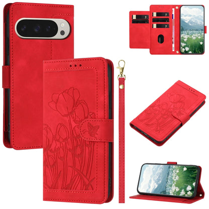 Tulips Embossed Leather Phone Case with Lanyard, For Google Pixel 11 Pro XL, For Google Pixel 11 / 11 Pro, For Google Pixel 10a, For Google Pixel 10 Pro XL, For Google Pixel 10, For Google Pixel 9a, For Google Pixel 9 Pro XL, For Google Pixel 9 / 9 Pro...