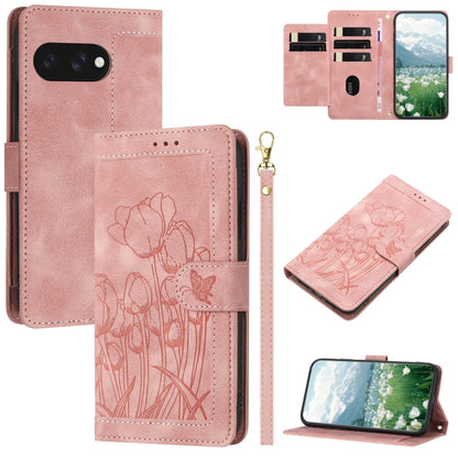 Tulips Embossed Leather Phone Case with Lanyard, For Google Pixel 11 Pro XL, For Google Pixel 11 / 11 Pro, For Google Pixel 10a, For Google Pixel 10 Pro XL, For Google Pixel 10, For Google Pixel 9a, For Google Pixel 9 Pro XL, For Google Pixel 9 / 9 Pro...