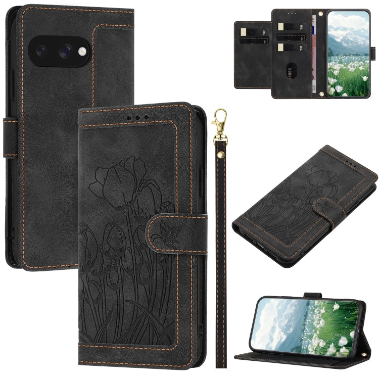 Tulips Embossed Leather Phone Case with Lanyard, For Google Pixel 11 Pro XL, For Google Pixel 11 / 11 Pro, For Google Pixel 10a, For Google Pixel 10 Pro XL, For Google Pixel 10, For Google Pixel 9a, For Google Pixel 9 Pro XL, For Google Pixel 9 / 9 Pro...