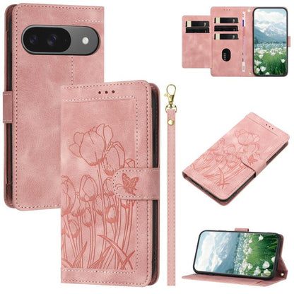 Tulips Embossed Leather Phone Case with Lanyard, For Google Pixel 11 Pro XL, For Google Pixel 11 / 11 Pro, For Google Pixel 10a, For Google Pixel 10 Pro XL, For Google Pixel 10, For Google Pixel 9a, For Google Pixel 9 Pro XL, For Google Pixel 9 / 9 Pro...
