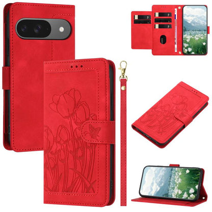 Tulips Embossed Leather Phone Case with Lanyard, For Google Pixel 11 Pro XL, For Google Pixel 11 / 11 Pro, For Google Pixel 10a, For Google Pixel 10 Pro XL, For Google Pixel 10, For Google Pixel 9a, For Google Pixel 9 Pro XL, For Google Pixel 9 / 9 Pro...