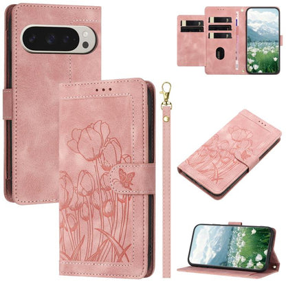 Tulips Embossed Leather Phone Case with Lanyard, For Google Pixel 11 Pro XL, For Google Pixel 11 / 11 Pro, For Google Pixel 10a, For Google Pixel 10 Pro XL, For Google Pixel 10, For Google Pixel 9a, For Google Pixel 9 Pro XL, For Google Pixel 9 / 9 Pro...