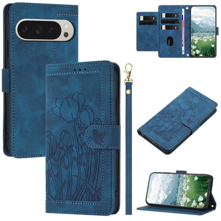 Tulips Embossed Leather Phone Case with Lanyard, For Google Pixel 11 Pro XL, For Google Pixel 11 / 11 Pro, For Google Pixel 10a, For Google Pixel 10 Pro XL, For Google Pixel 10, For Google Pixel 9a, For Google Pixel 9 Pro XL, For Google Pixel 9 / 9 Pro...