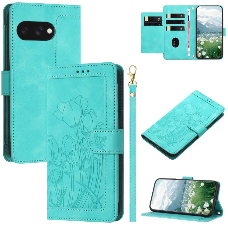 Tulips Embossed Leather Phone Case with Lanyard, For Google Pixel 11 Pro XL, For Google Pixel 11 / 11 Pro, For Google Pixel 10a, For Google Pixel 10 Pro XL, For Google Pixel 10, For Google Pixel 9a, For Google Pixel 9 Pro XL, For Google Pixel 9 / 9 Pro...