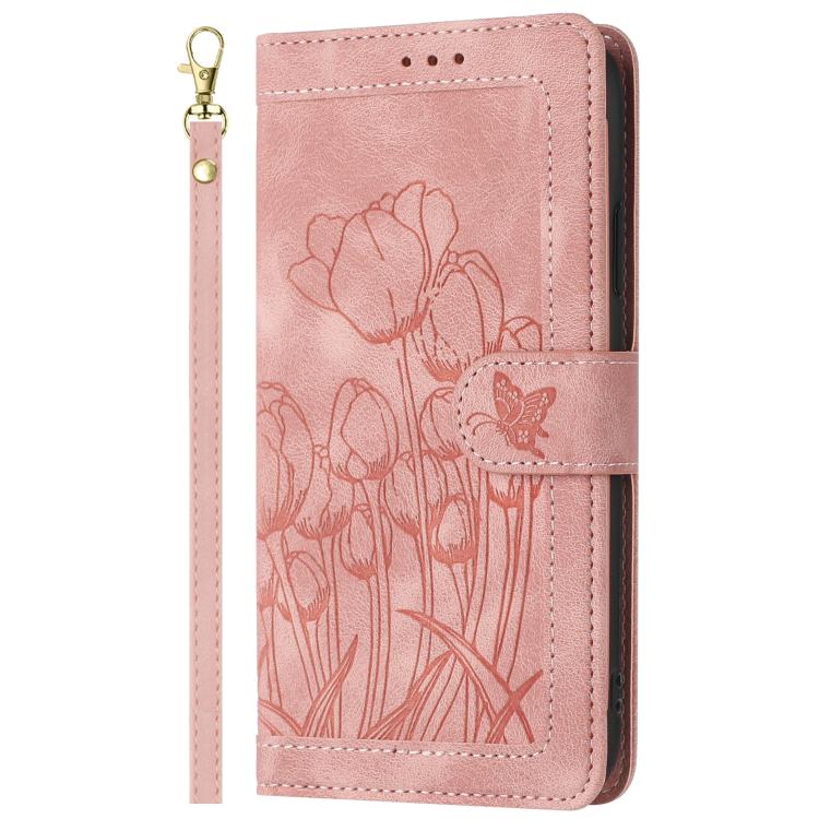 Tulips Embossed Leather Phone Case with Lanyard, For Google Pixel 11 Pro XL, For Google Pixel 11 / 11 Pro, For Google Pixel 10a, For Google Pixel 10 Pro XL, For Google Pixel 10, For Google Pixel 9a, For Google Pixel 9 Pro XL, For Google Pixel 9 / 9 Pro...