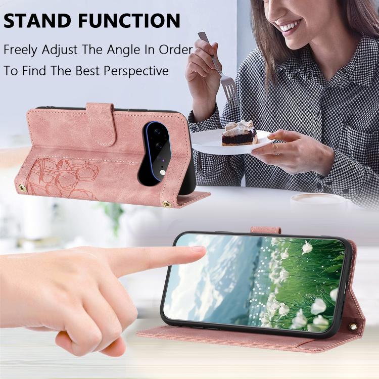 Tulips Embossed Leather Phone Case with Lanyard, For Google Pixel 11 Pro XL, For Google Pixel 11 / 11 Pro, For Google Pixel 10a, For Google Pixel 10 Pro XL, For Google Pixel 10, For Google Pixel 9a, For Google Pixel 9 Pro XL, For Google Pixel 9 / 9 Pro...
