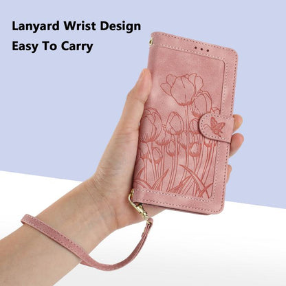 Tulips Embossed Leather Phone Case with Lanyard, For Google Pixel 11 Pro XL, For Google Pixel 11 / 11 Pro, For Google Pixel 10a, For Google Pixel 10 Pro XL, For Google Pixel 10, For Google Pixel 9a, For Google Pixel 9 Pro XL, For Google Pixel 9 / 9 Pro...