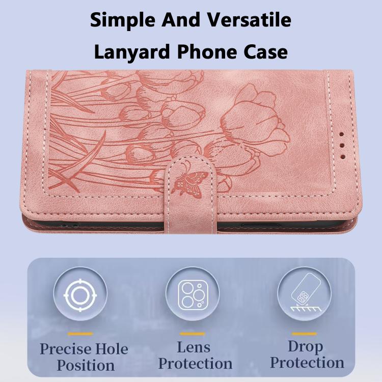 Tulips Embossed Leather Phone Case with Lanyard, For Google Pixel 11 Pro XL, For Google Pixel 11 / 11 Pro, For Google Pixel 10a, For Google Pixel 10 Pro XL, For Google Pixel 10, For Google Pixel 9a, For Google Pixel 9 Pro XL, For Google Pixel 9 / 9 Pro...