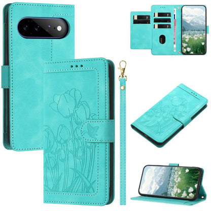 Tulips Embossed Leather Phone Case with Lanyard, For Google Pixel 11 Pro XL, For Google Pixel 11 / 11 Pro, For Google Pixel 10a, For Google Pixel 10 Pro XL, For Google Pixel 10, For Google Pixel 9a, For Google Pixel 9 Pro XL, For Google Pixel 9 / 9 Pro...