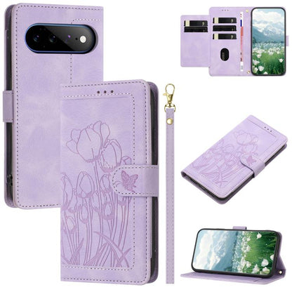 Tulips Embossed Leather Phone Case with Lanyard, For Google Pixel 11 Pro XL, For Google Pixel 11 / 11 Pro, For Google Pixel 10a, For Google Pixel 10 Pro XL, For Google Pixel 10, For Google Pixel 9a, For Google Pixel 9 Pro XL, For Google Pixel 9 / 9 Pro...