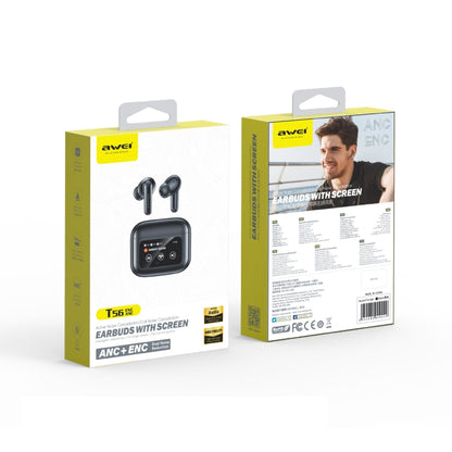 awei T56 ANC Noise Reduction Wireless Bluetooth Earphone with LED Touch Screen