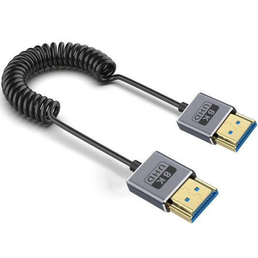 0.7m Coiled Coaxial 8K 48Gbps HDMI 2.1 Cable, Straight to Straight, Upward Bend, Downward Bend, Right Bend, Left Bend