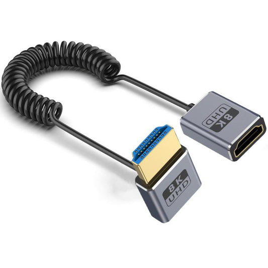 0.7m Coiled Coaxial 8K 48Gbps HDMI 2.1 Cable, Male to Female Up Elbow, Male to Female Down Elbow, Male to Female Right Elbow, Male to Female Straight, Male to Female Left Elbow