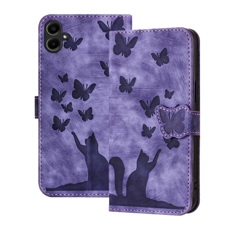 Butterfly Cat Embossing Flip Leather Phone Case, For Samsung Galaxy A57 5G, For Samsung Galaxy A37 5G, For Galaxy A27 5G, For Samsung Galaxy A07 4G / A06 4G, For Samsung Galaxy A17 5G / A26 5G, For Samsung Galaxy A56 5G, For Samsung Galaxy A26 5G      ...