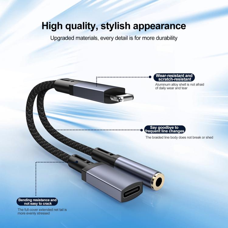 8 Pin to 3.5mm, USB-C / Type-C Audio Adapter Cable, 3 in 1