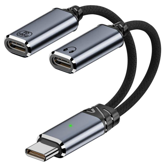 2 in 1 Type-C Male to PD 100W Type-C Charging and Type-C Audio Female Earphone Adapter