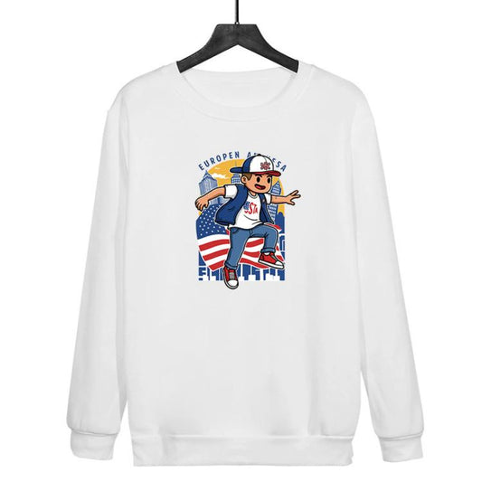 Boy Printed Casual Loose Round Neck Sweatshirt Print On Your Demand, XS, S, M, L, XL, XXL, XXXL