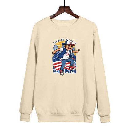 Boy Printed Casual Loose Round Neck Sweatshirt Print On Your Demand, XS, S, M, L, XL, XXL, XXXL