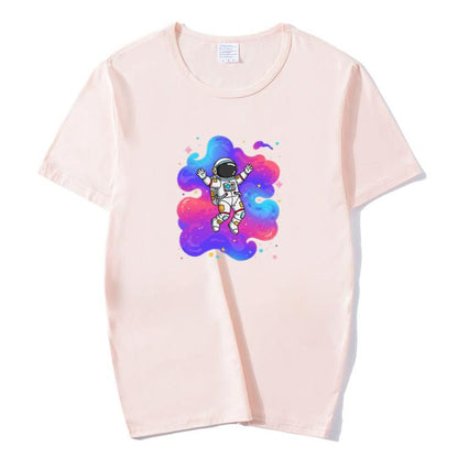 Astronaut Printed Round Neck Modal Short Sleeve T-shirt Print On Your Demand, XXXXL, XXXXXL