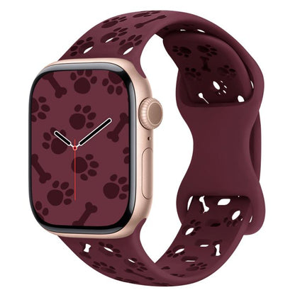 Dog Paw Bones Butterfly Buckle Silicone Watch Band, For Apple Watch 46mm / 49mm / 45mm / 44mm, For Apple Watch 42mm / 41mm / 40mm / 38mm