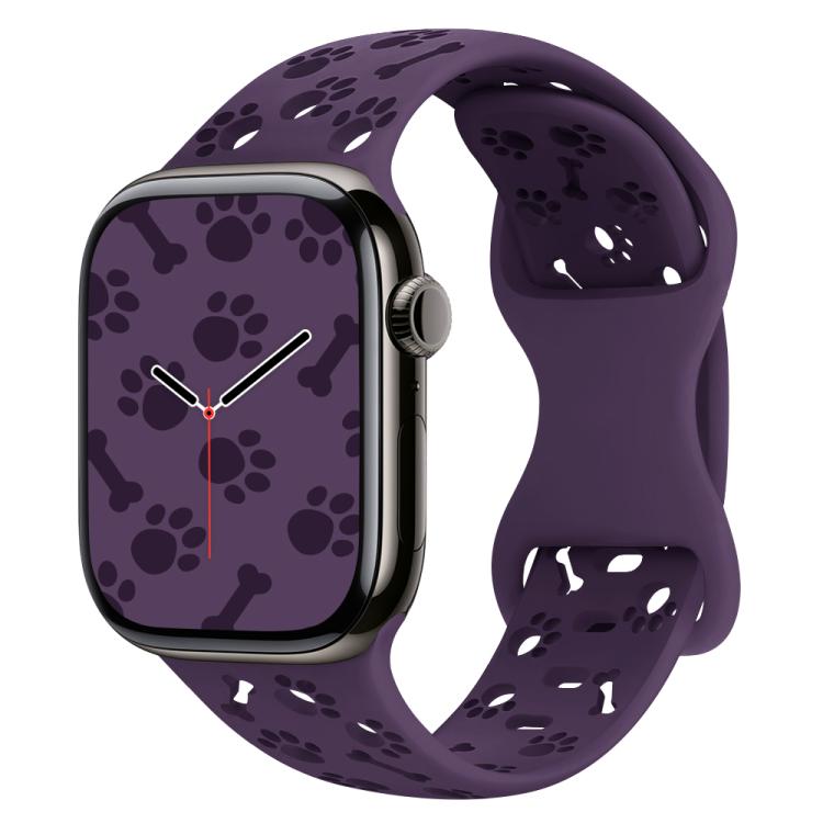 Dog Paw Bones Butterfly Buckle Silicone Watch Band, For Apple Watch 46mm / 49mm / 45mm / 44mm, For Apple Watch 42mm / 41mm / 40mm / 38mm