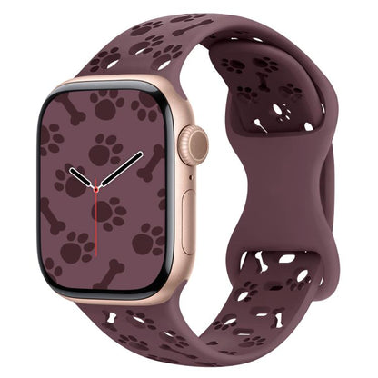 Dog Paw Bones Butterfly Buckle Silicone Watch Band, For Apple Watch 46mm / 49mm / 45mm / 44mm, For Apple Watch 42mm / 41mm / 40mm / 38mm