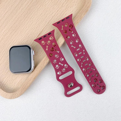 Dog Paw Bones Butterfly Buckle Silicone Watch Band, For Apple Watch 46mm / 49mm / 45mm / 44mm, For Apple Watch 42mm / 41mm / 40mm / 38mm