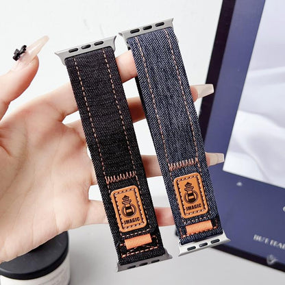 Denim Nylon Hook and Loop Fastener Canvas Watch Band, For Apple Watch 46mm / 49mm / 45mm / 44mm, For Apple Watch 42mm / 41mm / 40mm / 38mm
