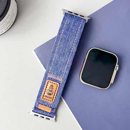 Denim Nylon Hook and Loop Fastener Canvas Watch Band, For Apple Watch 46mm / 49mm / 45mm / 44mm, For Apple Watch 42mm / 41mm / 40mm / 38mm