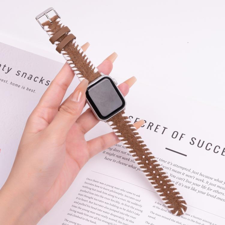 Retro Stitched Wool Genuine Leather Watch Band, For Apple Watch 46mm / 49mm / 45mm / 44mm, For Apple Watch 42mm / 41mm / 40mm / 38mm
