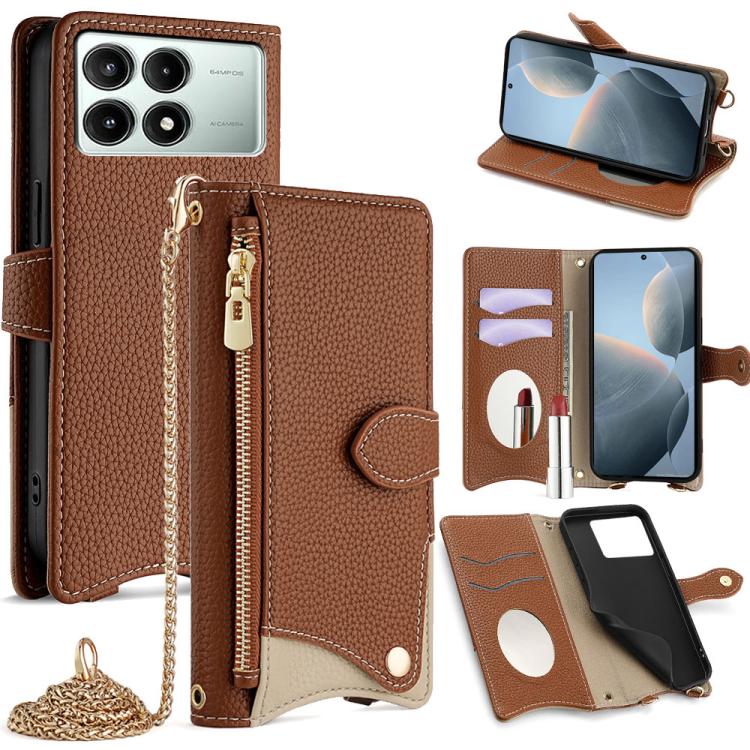 Crossbody Chain Fishtail Litchi Leather Phone Case, For Redmi K90, For Redmi K90 Pro Max, For Redmi 15C 5G / 4G EU 173mm / Poco C85 5G, For Redmi 15C 5G / 4G Global 171mm / Poco C85 4G, For Redmi K80 Ultra, For Redmi A5 4G 171.7mm, For Redmi Note 14S 4...